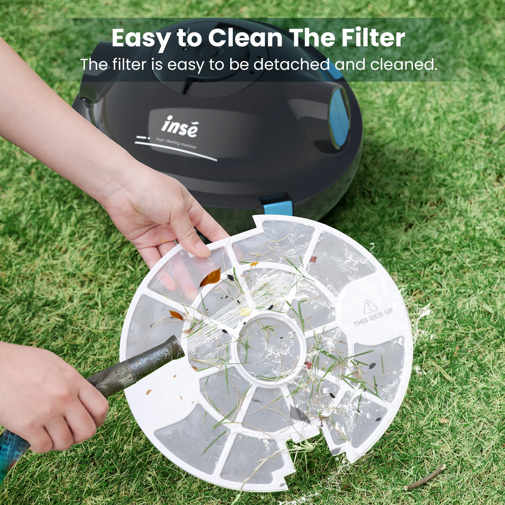 INSE Automatic Cordless Robotic Pool Cleaner,90 Mins Runtime,Self-Parking,for Flat Above/In-Ground Pool up to 65 Feet/1100 Sq.Ft 5