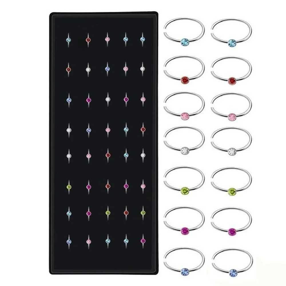 40/60PC Set Fashion Crystal C Shape Nose Ring Stainless Steel Multicolor Bend Nose Stud for Women Aro Nariz Anneau Nez Piercing nose rings