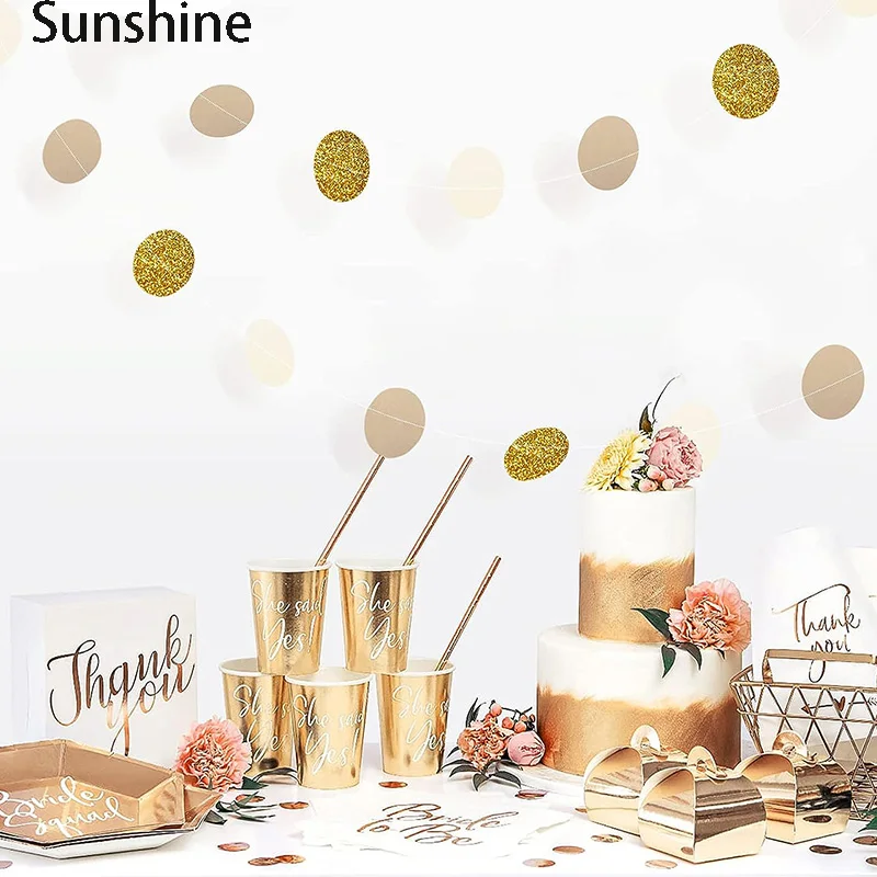 Oro Beige Marrone Festa Di Compleanno Banner Decorazioni Ghirlanda Di Carta String Circle Dots Chain Hanging Decor Streamers 2023 Capodanno