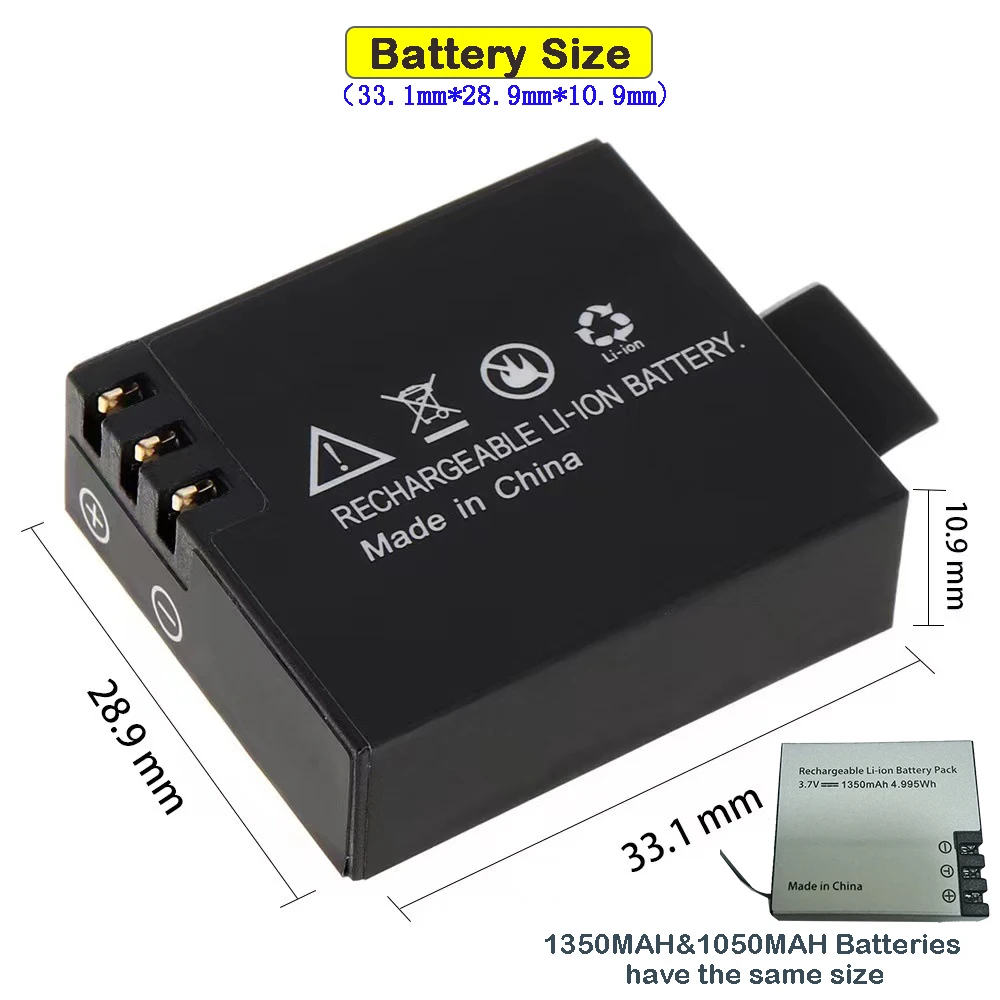 1050/1350 MAH Large Capacity Lithium Battery For Waterproof Sport Camera Action Camera Battery Life 1-3 Hours action camera,action camera accessories