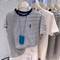 Plus Size Spring Summer New Style Color Block Striped Small Size Embroidered Short Sleeve T Shirt Women Loose Base Shirt A3422