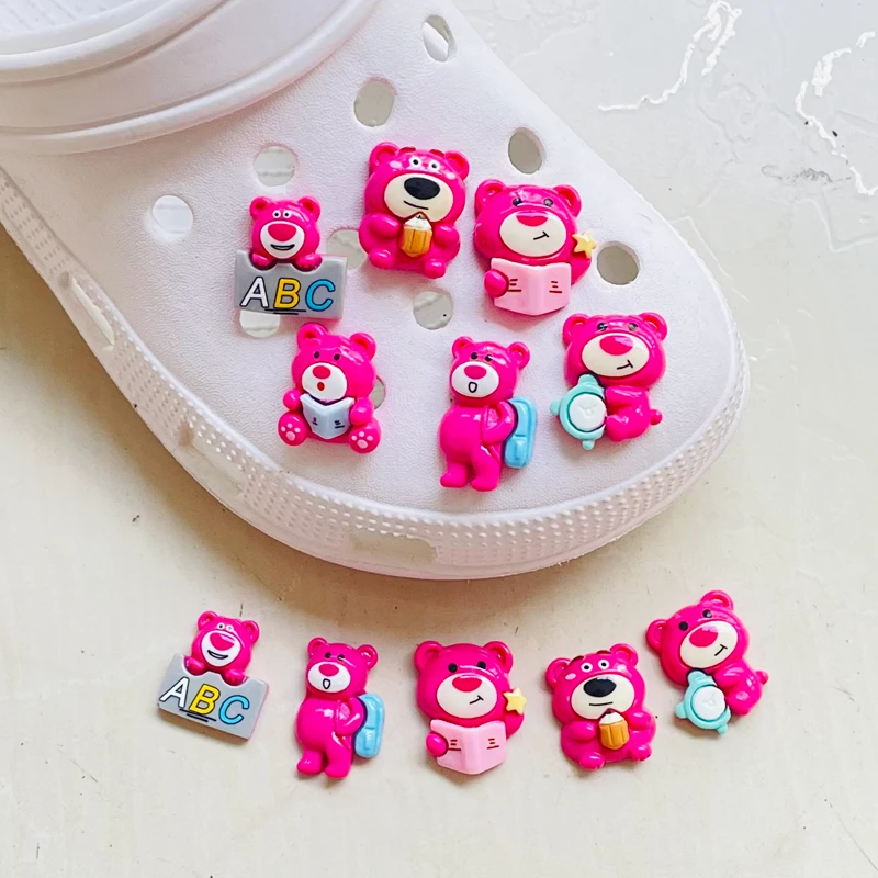 

New Disney 1Pcs Resin Shoe Charms Accessories DIY Cartoon Strawberry Bear Anime Shoes Buttons Decoration Jibz For Croc Kids Gift