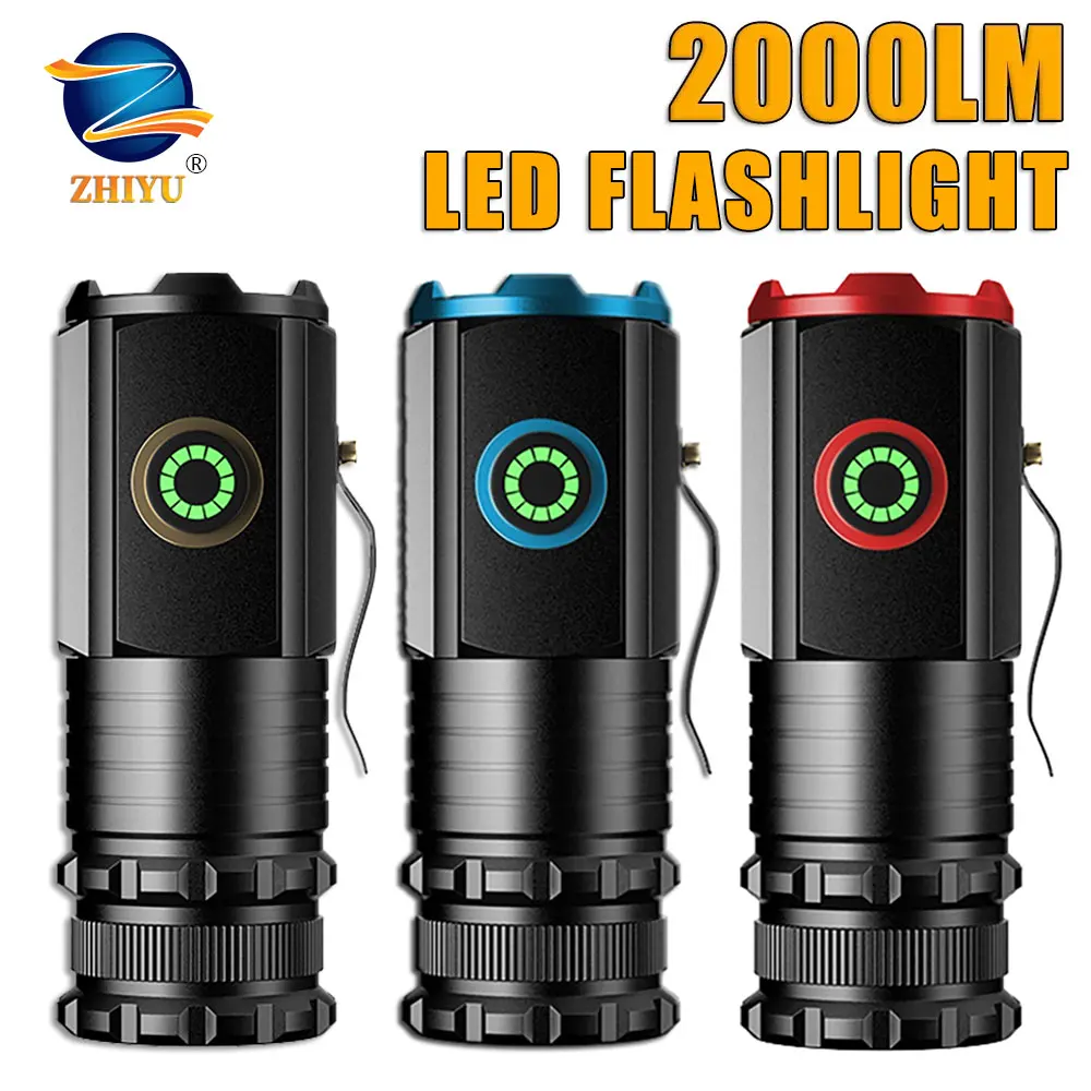 

2000LM Powerful Mini EDC LED Flashlight USB C Rechargeable Tactical Torch with Strong Magnetic Camping Lantern 18350 Battery