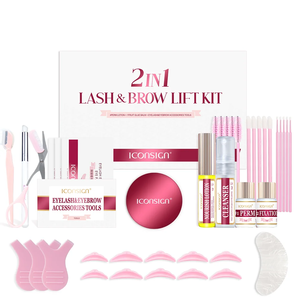 2IN1 Professional Fast Perming LASH & BROW Liftng Kit ICONSIGN Lasting 6-8 Weeks Mascara Lifting Eyelashes Enhancer Makeup Tool