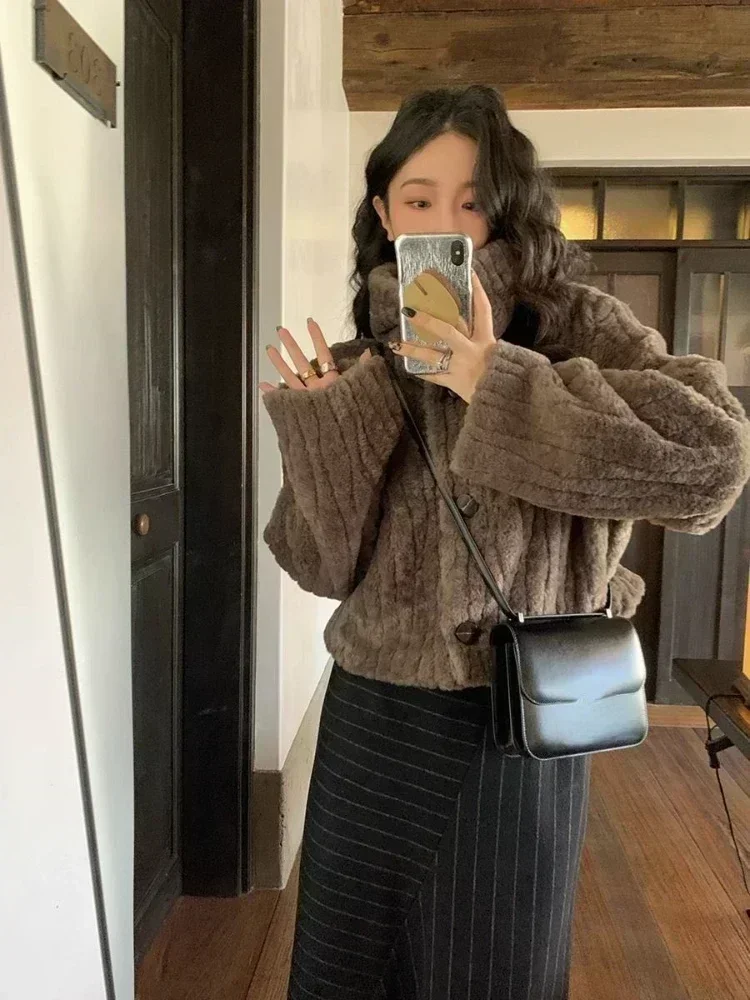 빈티지 자른 스탠드 넥 루즈 캐주얼 자켓 일본 streetwear 패션 털이 코트 y2k 미적 그런지 여성 chaqueta 코트