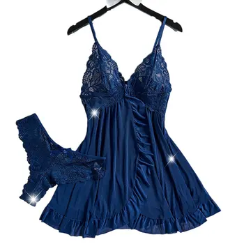 A Set Of Halter Nightgowns Summer Night Dress bestseller Thong/Pajama Sets V-Neck Sleeveless Sleeping Clothes Pure Lace Bedgown 1