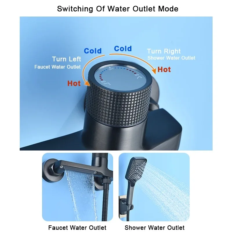 Gray Waterfall Bathtub Faucet With Hand Shower Brass Chrome Wall Mounted Bathroom Shower Mixer Tap Full Shower system Set 2