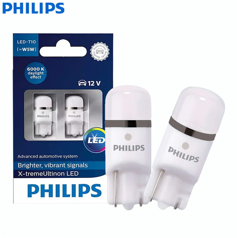 Philips LED T10 W5W 4000K 6000K 8000K X-treme Ultinon Signals LED Lamps  Bright Car Interior Dash Light Reading Doors Bulbs, Pair