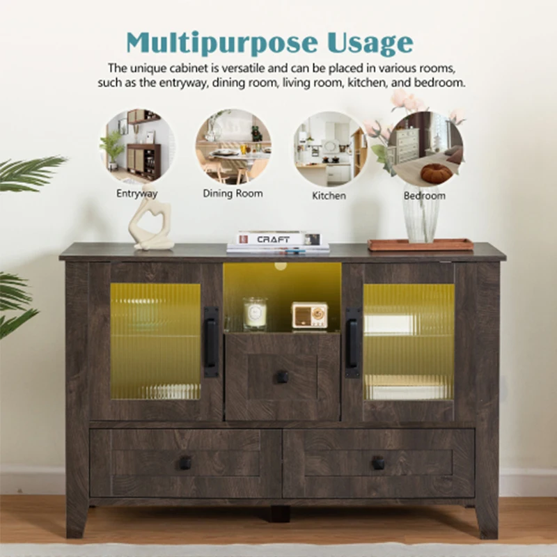 DrawerDresser cabinet,barcabinet,BuffetSideboard,StorageCabinet,Buffet Server Console Tablestorge,changhong glass door,Gray