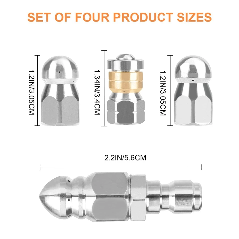 Pressure Washer Sewer Jetter Nozzles Kit,With Different Models For 1/4 Inch Pressure Washer Quick Connector 3