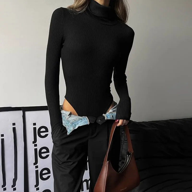 Повсякденні жіночі боді Ahagaga Однотонна водолазка Звичайні довгі рукави Базовий вуличний одяг Осінній пряний комбінезон у стилі дівчини