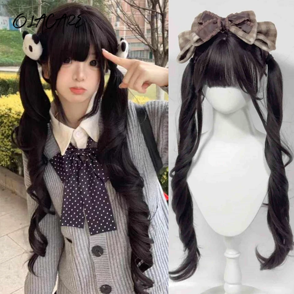 Brown Wavy Synthetic Hair Wig for Women with Bangs