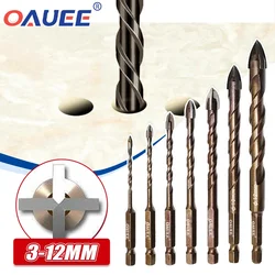 Oauee Cross Hex Tile Bits Glass Ceramic Concrete Hole Opener Alloy Triangle Drill Size 3/4/5/6/7/8/10/12 mm Drill Glass Bits