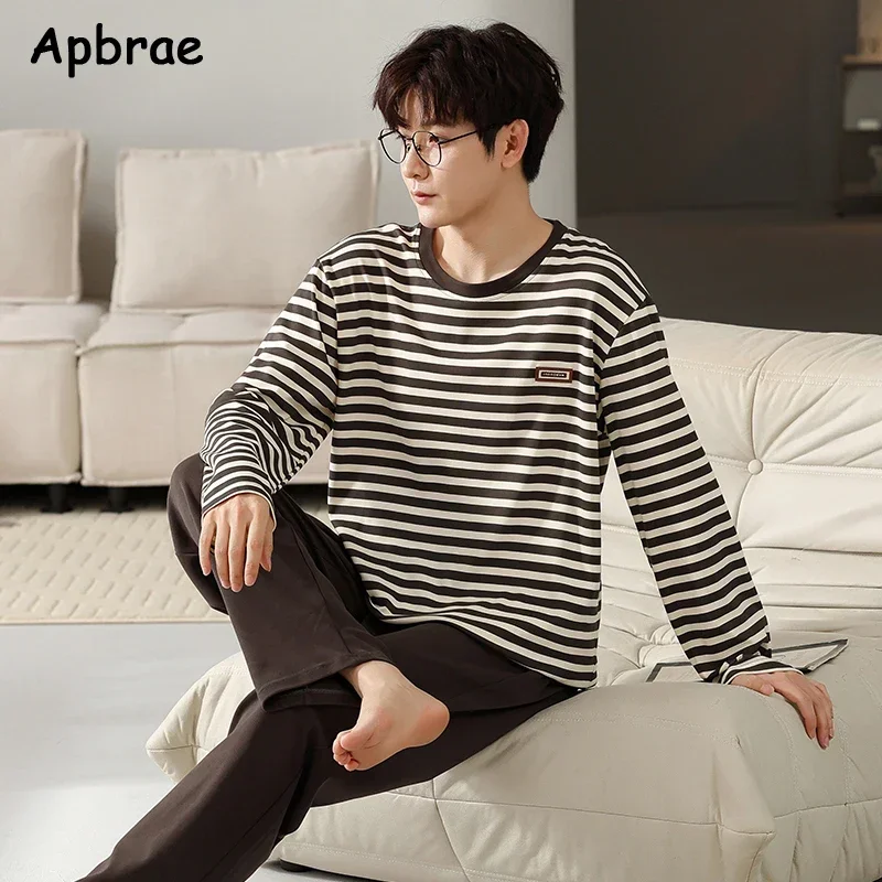 Autumn Winter Men Cotton Pajamas Long Sleeves Long Pants O-neck Pajama Plus Size L-3XL Sleepwear Fashion Man Homesuit pajama sets