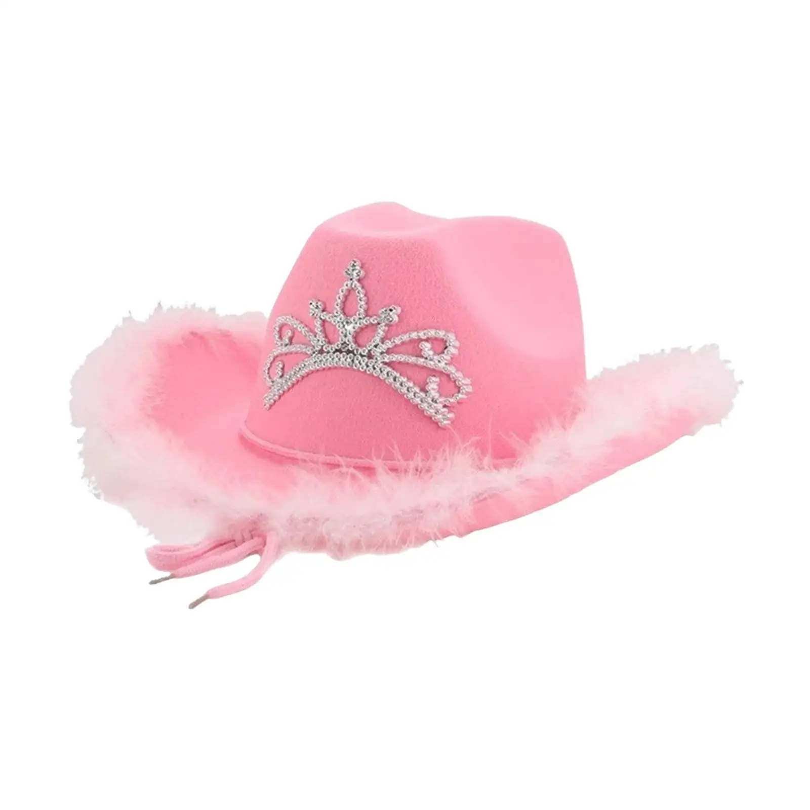 Novelty Cowboy Hat Crystal Crown Fedoras Light Pink Wild West Cowgirl