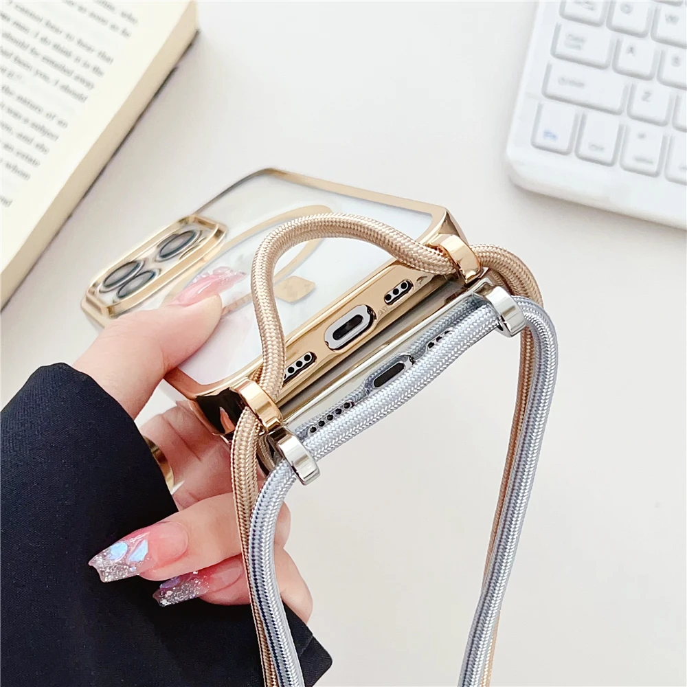 Elegant Magnetic Crossbody Lanyard with Plated Clear Wireless Charging Cover