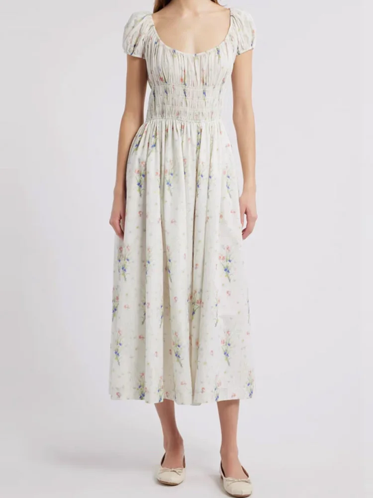 DOEN Retro Sle Large round Ne Slim Fit Flubble Sve Long Dr Spring Summer New Arrival French Sle U-Ne Dr