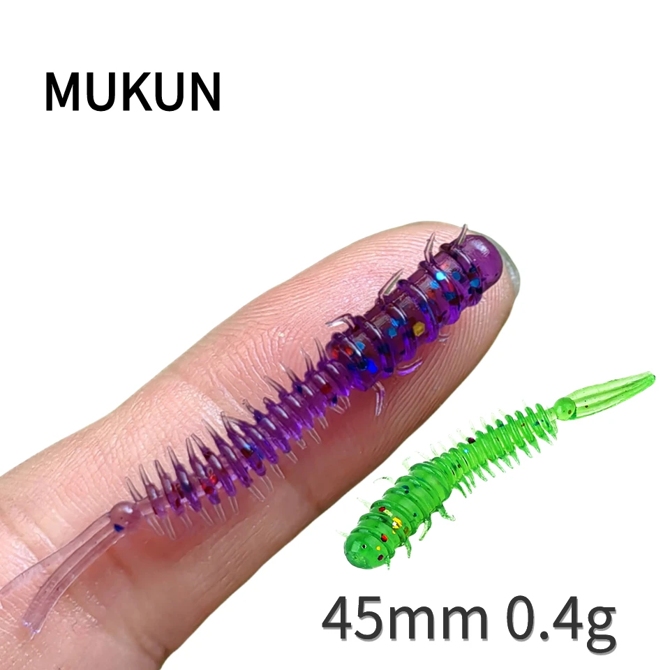 MUKUN  Worm Lures 10pcs Mini Lure  45mm0.4g Soft Silicone Bait Artificial Larva Rubber Baits Wobblers Bass Fishing Lure