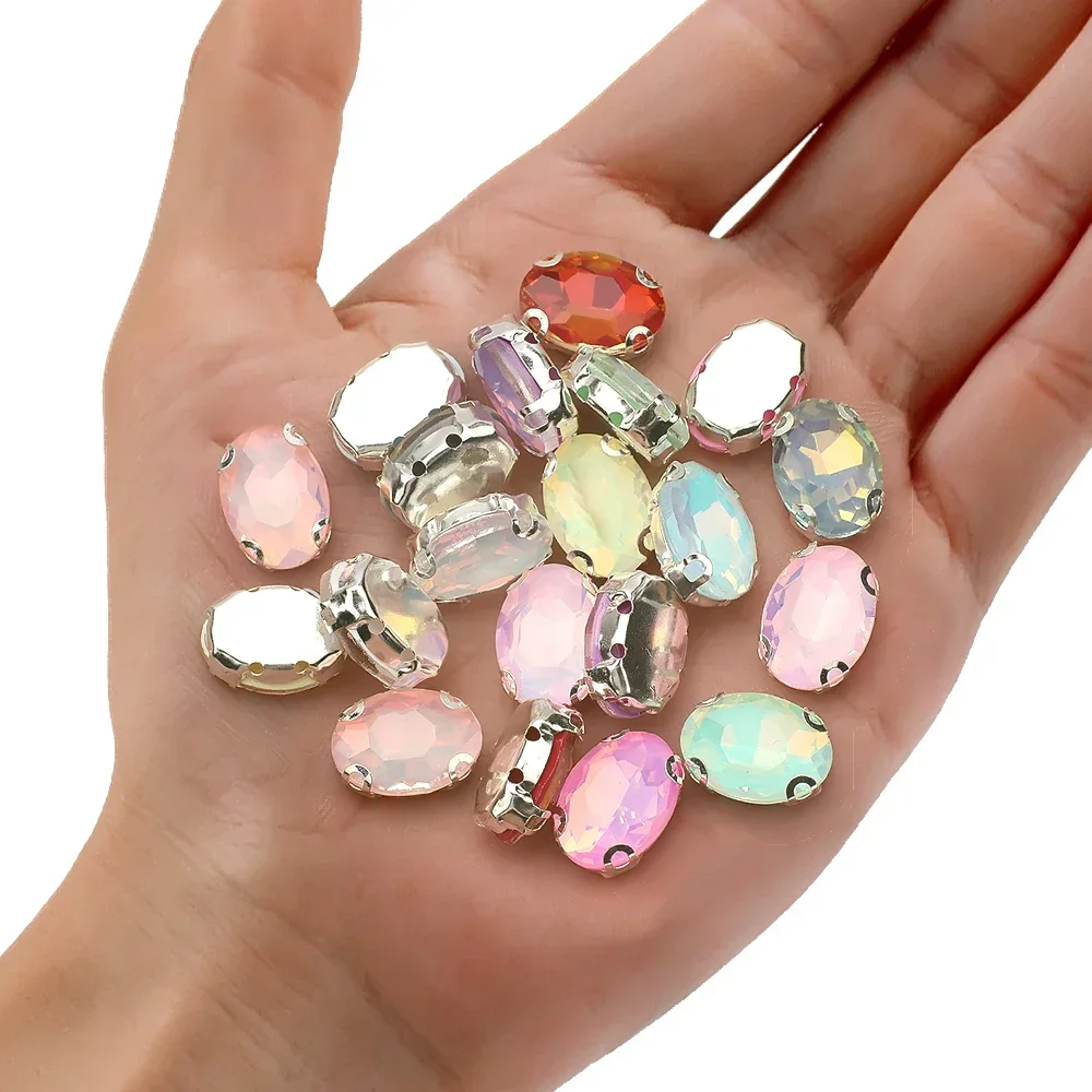20Pcs 8x10mm 크리스탈 유리 실버 클로 타원형 라인 석 Strass 크리스탈 바느질 의류에 대 한 돌에 바느질 DIY 패브릭