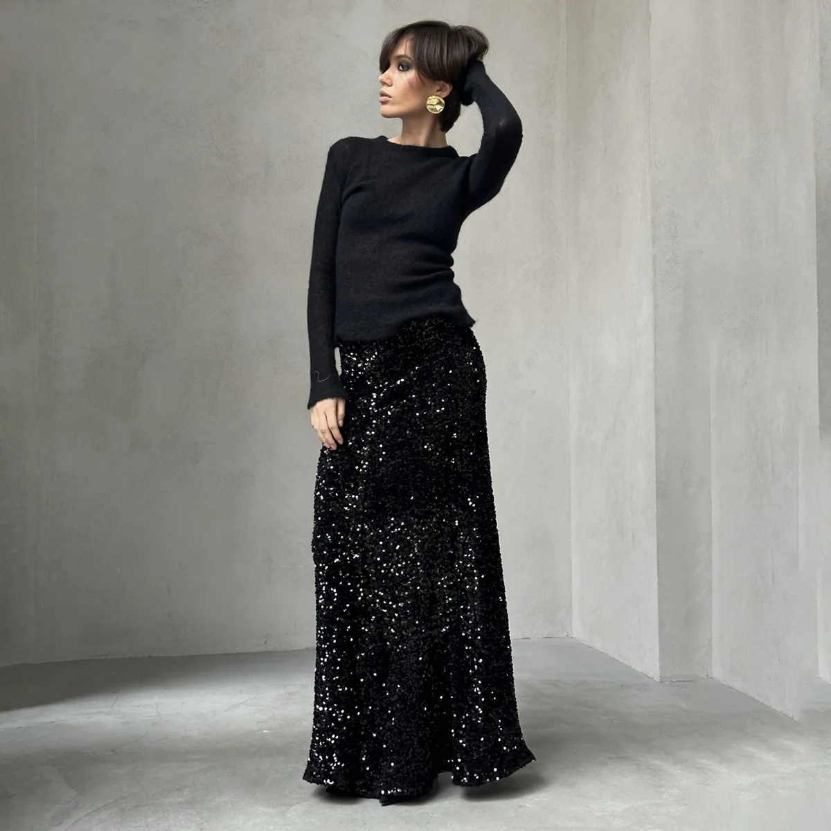 Sequined Long Skirt 2024 Spring Lady Style Trendy Velvet Sequin Skirt New Year's Dress Skirt Long Skirts for Women zoctuo jumpsuits bead sequin sleeveless lady club party banquet one piece wide leg pants for women festival street rompers 2023