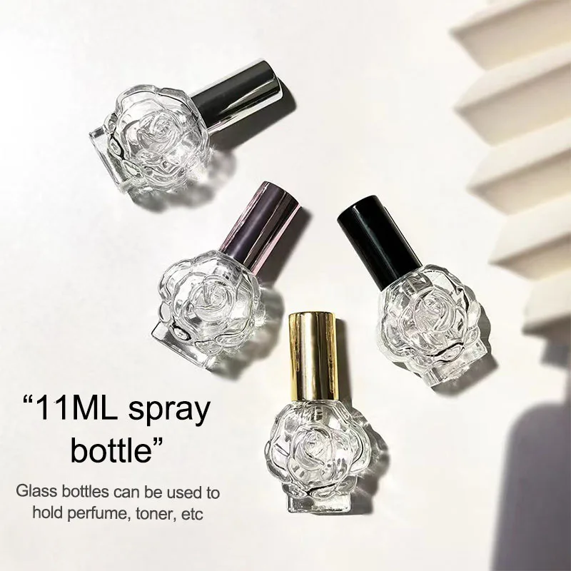 10ml Rose-Shaped Glass Perfume Spray Bottle, Refillable Mist Dispenser