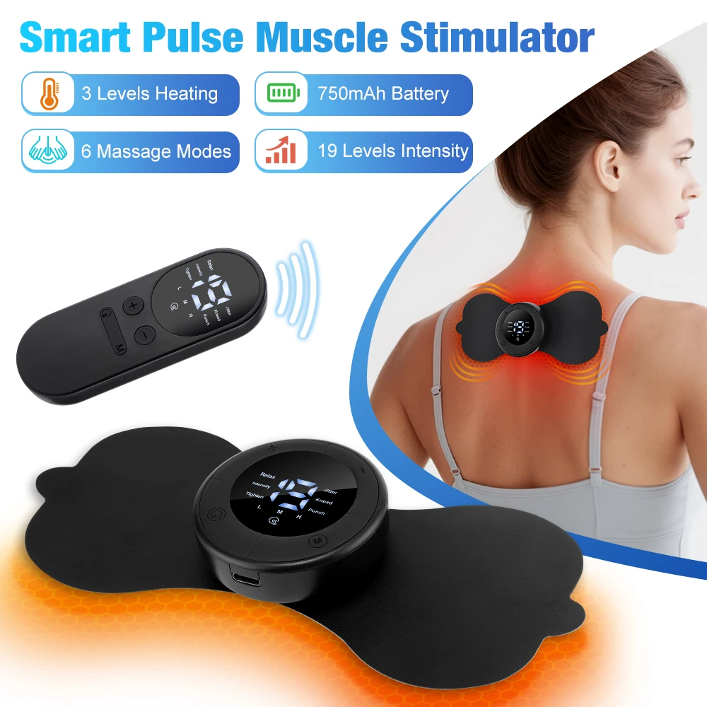 Wireless Heating Muscle Stimulator Electric Cervical Neck Massager Low Frequency 6 Modes Massage Pad for Body Relax