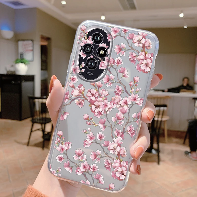 Transparent Flower Design Phone Case with Anti-Drop Silicone Bumper
