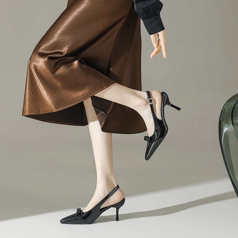 Women High Heeled Sandals Butterfly-Knot Ladies Elegant Pointed Toe Modern Wedding Slingbacks Summer Office Shoes