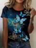 T-shirt women's summer casual round neck short sleeve butterfly pattern top loose casual wear ladies T-shirt mother's day gift