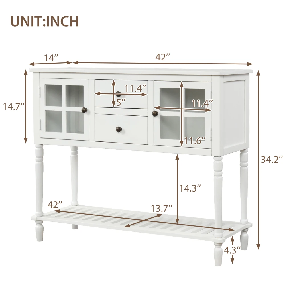 TREXM Farmhouse Wood/Glass Sideboard Console Table with Bottom Shelf - White Buffet Storage Cabinet for Living Room 3