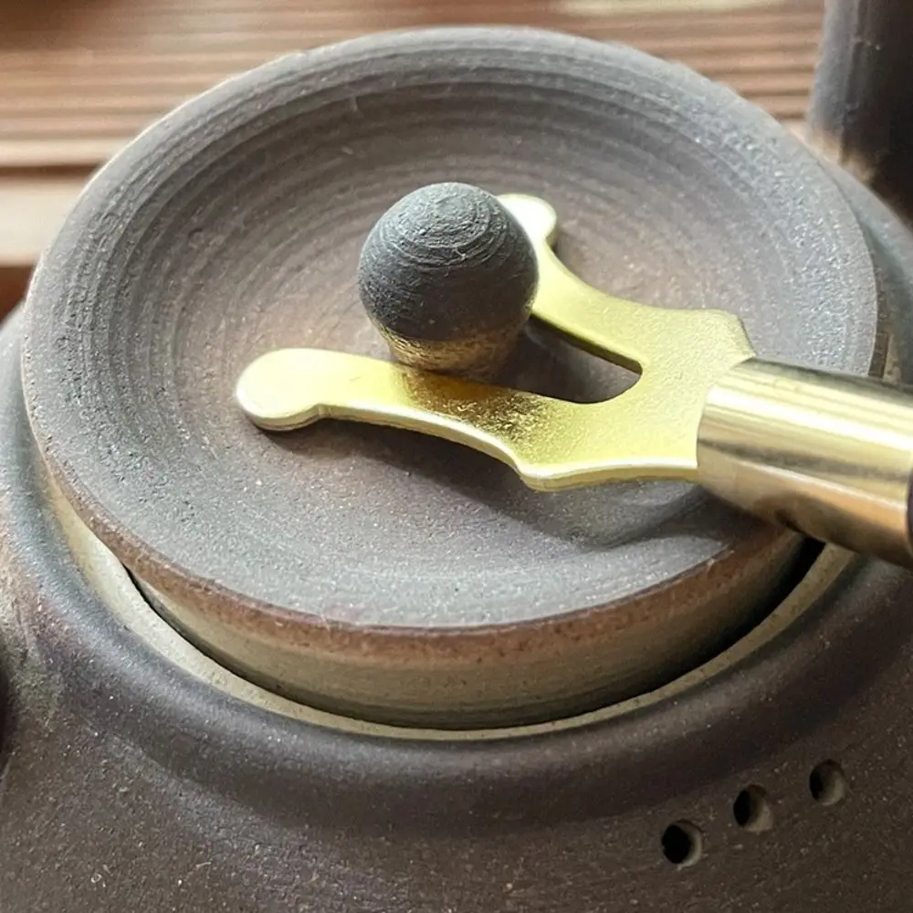 Japanese Style Tetsubin Heat Insulation Stainless Steel Wooden Handle Teapot Lid Clip Holder Tea Kettle Cover Fork Clamp