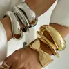 DIEZI 4 Style Punk Irregular Chunky Metal Wide Cuff Bangles Hip Hop Gold Silver Color Geometric Bangles Women Men Bracelet Set 1