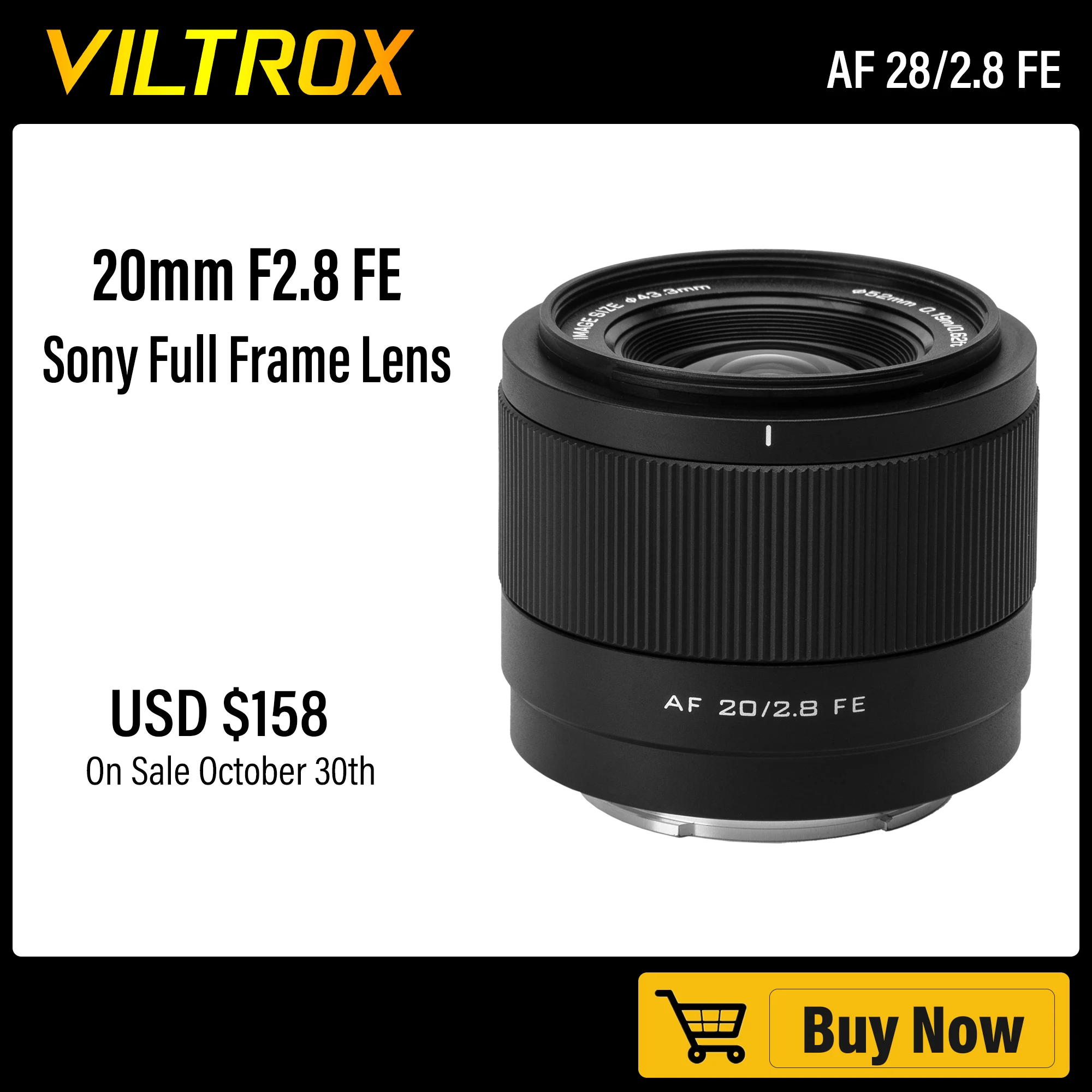 Viltrox 20Mm F2.8 Obiettivo Della Fotocamera Full Frame Obiettivo Vlog Con Messa A Fuoco Automatica Ultra Grandangolare Per Sony E Sony Zv-E1 A7Rv Zv-