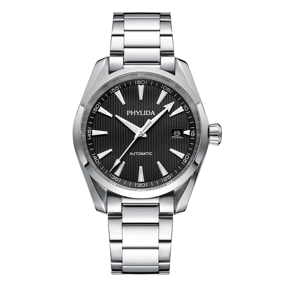 Phylida-自動巻き時計nh35,40mm,時計,黒のダイヤル,クラシックで