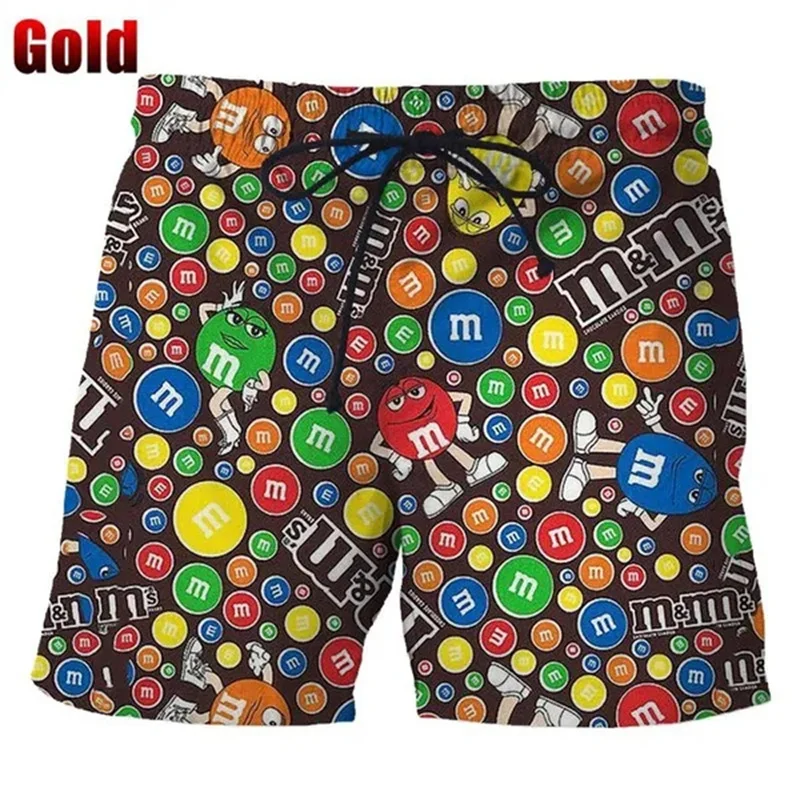 Funny M&M's Chocolate Bean Beach Shorts Men 3D Printed M&M Board Shorts Swimsuit Bermuda Swim Trunks Cool Kids Ice Shorts Pants 4
