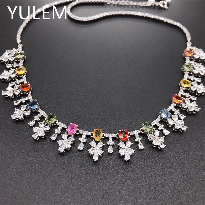 YULEM 100% 925 Sterling Silver Natural Sapphire Pendant Necklace Women's Wedding Engagement Jewelry Silver Necklace Luxury