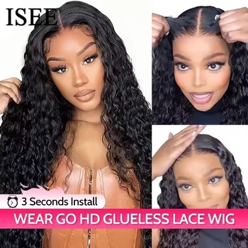 Wear Go Parrucca ISEE Capelli Onda d'acqua mongola 7x5 Glueless Parrucche umane prepizzicate Pronto per andare Pre Taglio in pizzo Facile installazione Parrucche in pizzo HD