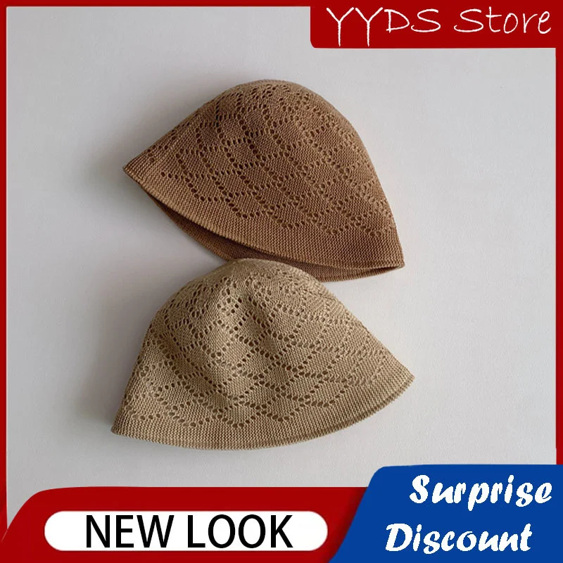 Summer Children's Hat Simple Double-sided Knitted Hat Bucket Hat Hollow Breathable Sunscreen Sunshade Double-sided Fisherman Hat