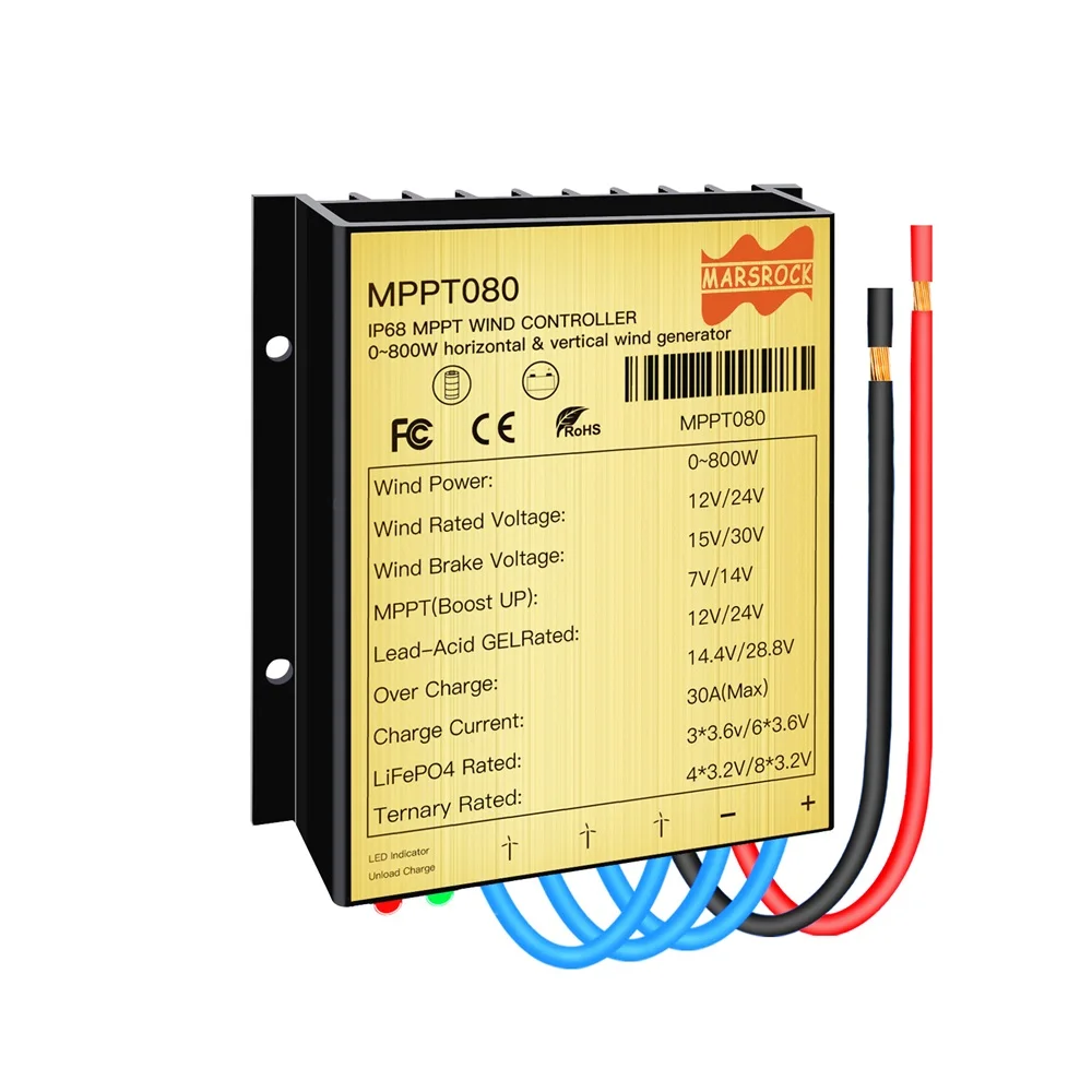 

0~800W 12V 24V 30A Mini Wind Charge Discharge MPPT Controller IP68 Waterproof Function With LED Indicator Use for Wind Turbine