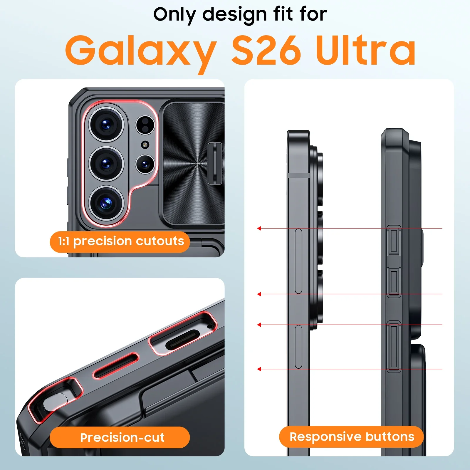 Premium Shockproof Phone Case with Camera Holder - Full Coverage TPU - Black