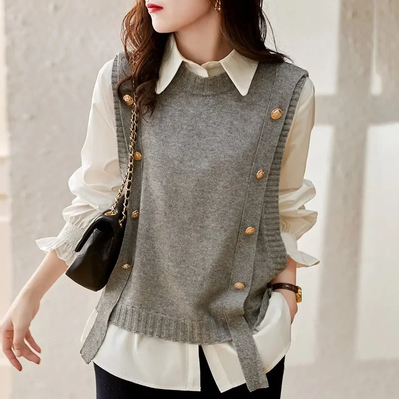 Korean Ladies Knit Vest Fashion Knitted Vest For Women Sleeveless - Main Image