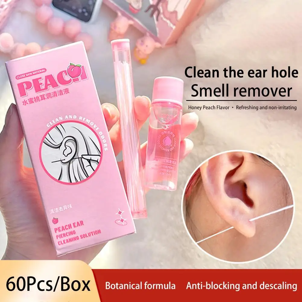 60PcsHoneyPeachEarPiercingCleaningLinePiercedEarCleanCare