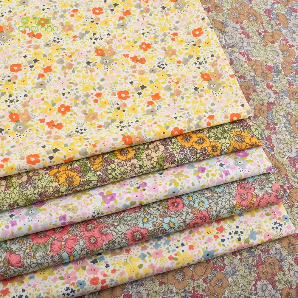Chainho,Printed Plain Weave Poplin Cotton Fabric,DIY Quilting Sewing Material,Patchwork Cloth,Floral Series,3 Sizes,15PC2,Big