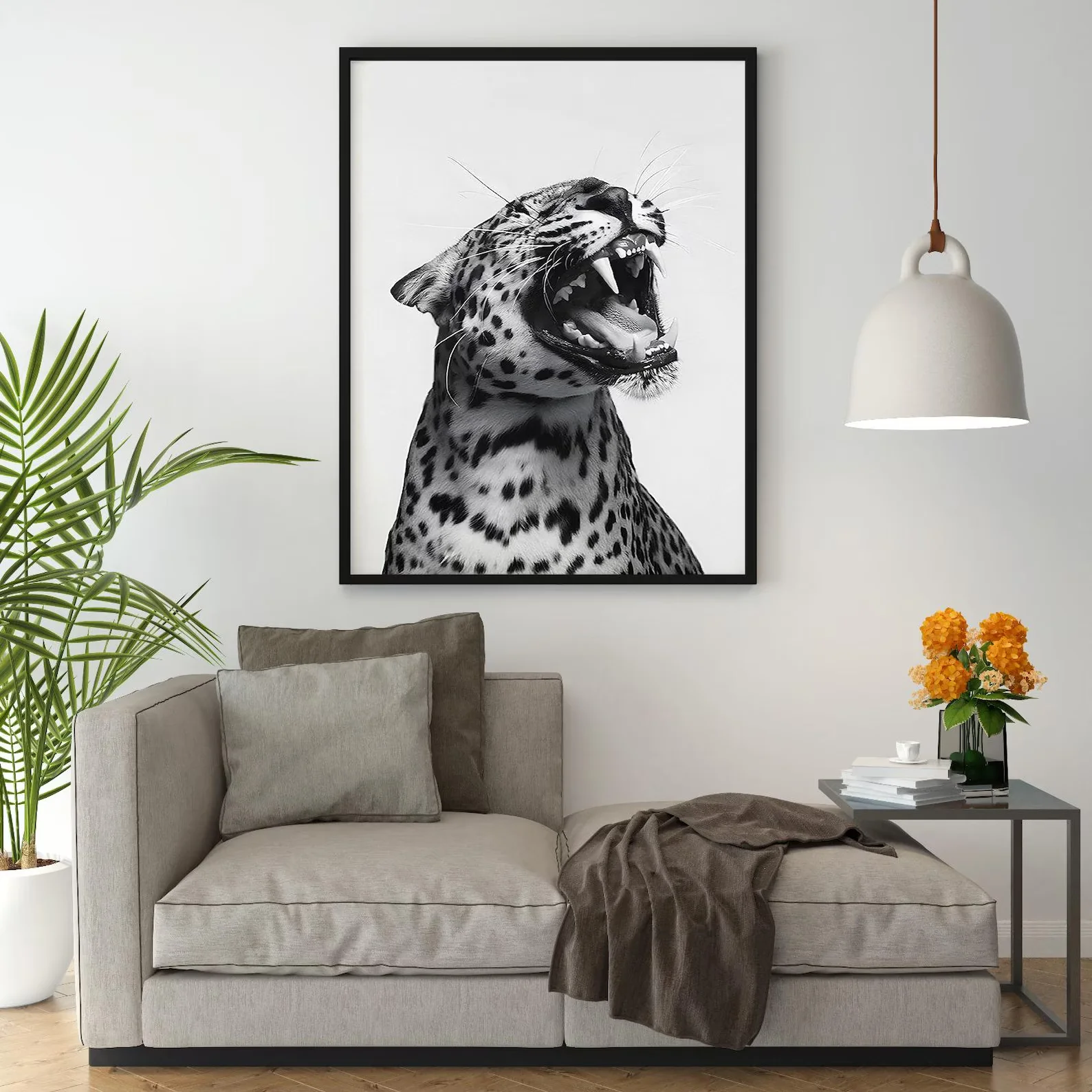 Chic Leopard Roar Black & White Wall Art - Digital Home Decor Print