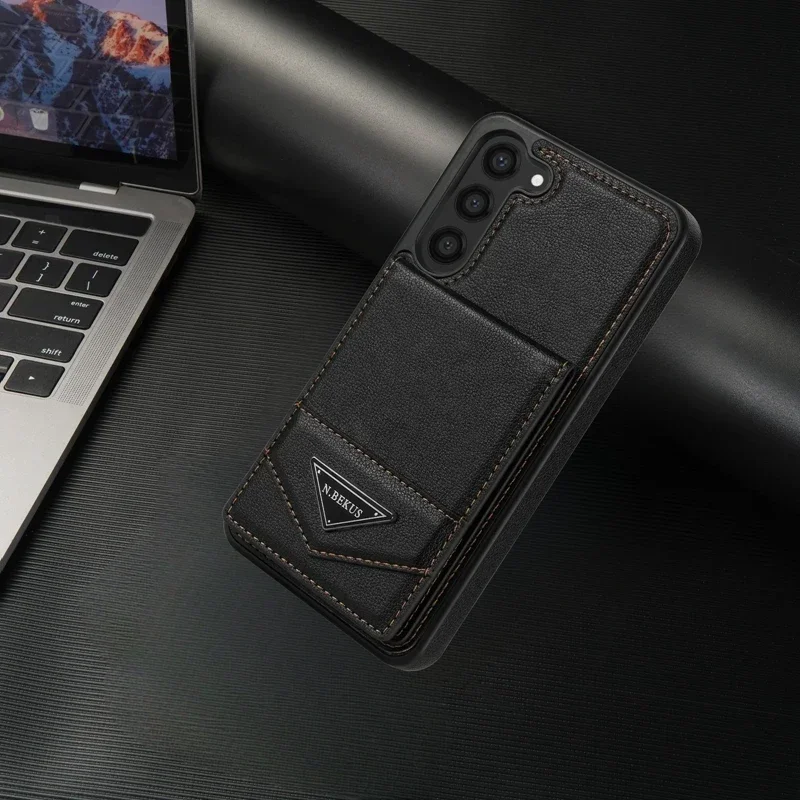 Anti-Theft Leather Wallet Flip Case with Brush Design