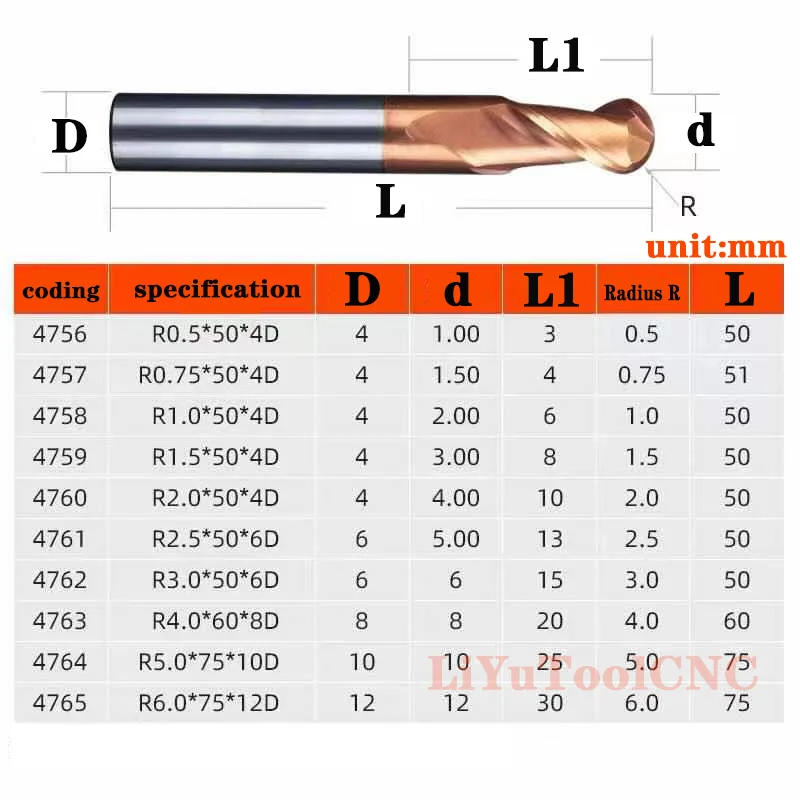 Metal Milling Cutter Ball Nose End Mill Tungsten Carbide Cutter CNC Router Bit