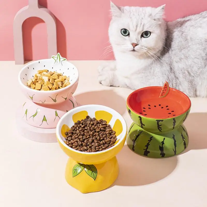 

Керамические миски для кошек, нескользящая миска для кормления кошек с фруктами, защита высокой ступни, аксессуары для кормления питомцев
