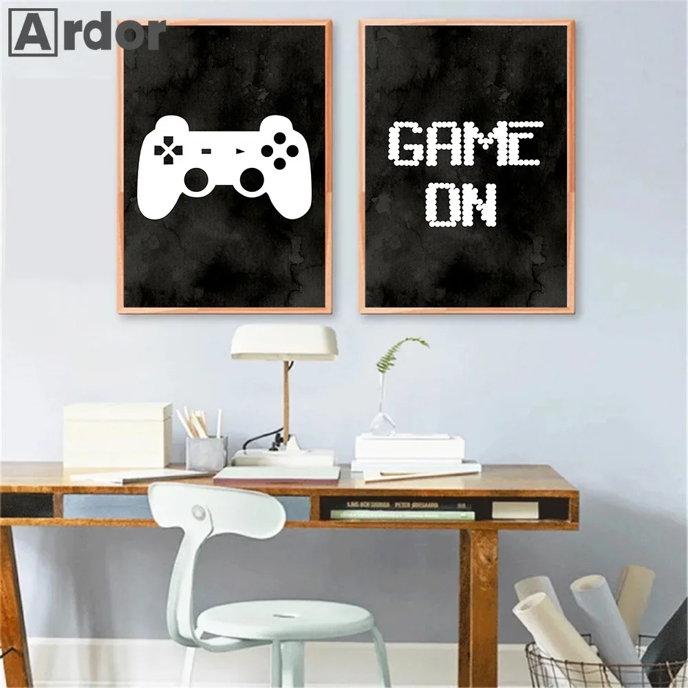 Gioca ai bambini Giochi Stampa artistica su tela Gioco Caricamento Poster Gamer Pittura murale Immagini murali nordiche in bianco e nero Arredamento della camera dei ragazzi - immagine 3