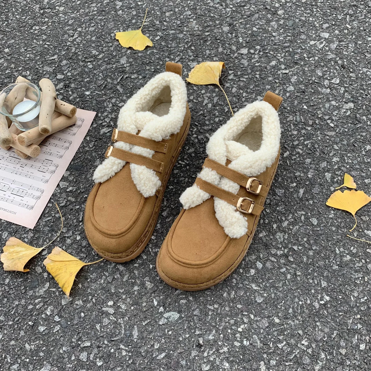 Snow boots Women's 2022 Winter New Style Plush Warm Bread Cotton Shoes Suede Ladies Flat Casual Shoes Loafers