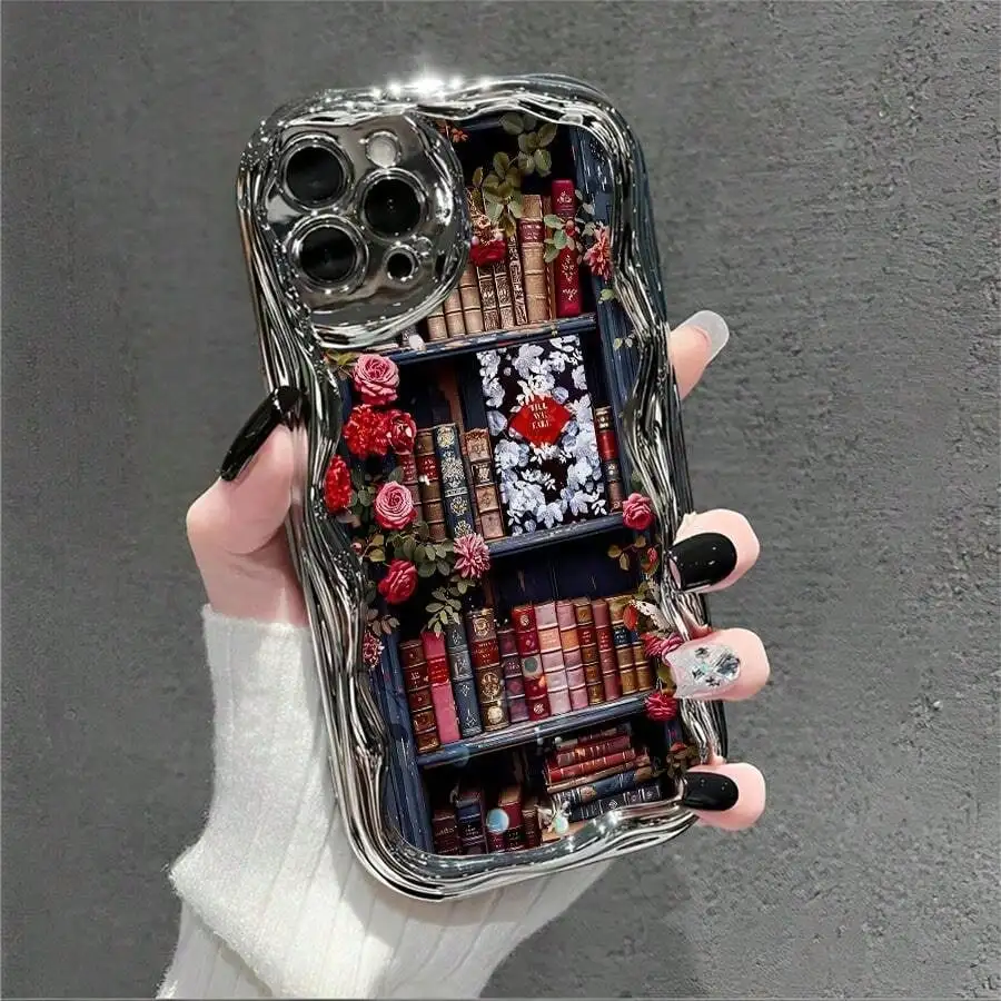 Vintage Library Mobile , Blooming Roses And Intricate Bookshelf Art, iPhone 16, 15, 14, 13, 12 And 11 Pro Models, Made